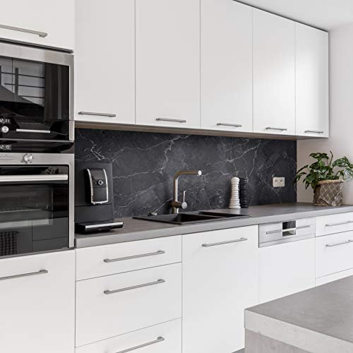 Dedeco mur de cuisine Motif : marbre V7, 280 x 60 cm, panneau de mousse rigide PVC de 5 mm, vernis UV brillant, comme protection contre les éclaboussures protection murale, effet 3D