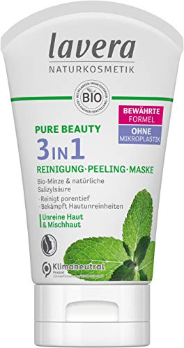 lavera PURE BEAUTY - 3in1 Reinigung-Peeling-Maske - reinigt porentief & bekämpft Hautunreinheiten - Naturkosmetik vegan - 125ml, weiß
