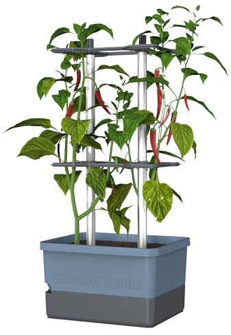 Gusta Garden Charly Chili Chilli Pot Blue - Planter with Climbing Aid, Self-Watering System & Robust Frame - 4.5L Water Reservoir & 10L Soil Capacity