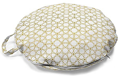 ABAKUHAUS marokkanisch Rundes Bodenkissen mit Griff, Traditionelle girih Stern, dekoratives Kissen für Wohnzimmer & Schlafsäle, 45 cm, Amber und Weiß