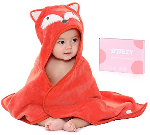 TBEZY Baby Kapuzenhandtuch Einzigartiges Tier-Design Ultraweiche Dicke Baumwolle Badetuch für Neugeborene (Fuchs)