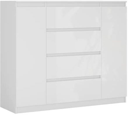 3E 3xE living.com Kommode 120 cm in Weiß & Weiß in Hochglanz - 120 x 101 x 39 cm (B/H/T)