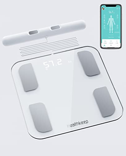 Körperfettwaage Digital Personenwaage Bluetooth mit 8 Elektroden Ganzkörperanalyse Waage mit APP und Handsensoren Smart Körperwaage für 18 Körperdaten Analysiert, BMI, Gewicht, Muskelmasse