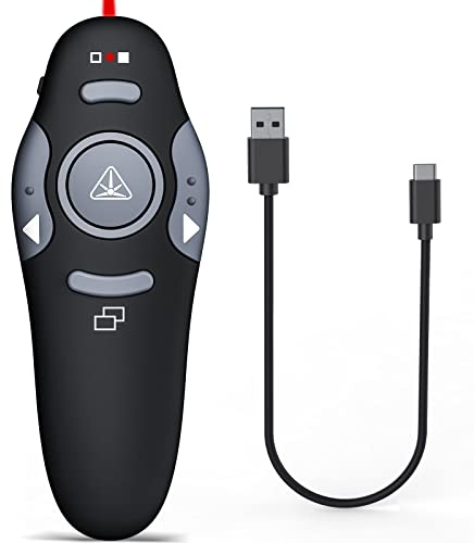 Rechargeable Presentation Clicker with Red Laser Pointer,Wireless Presenter Remote Powerpoint Clicker for Laptop Presentations,Silde Advancer for Office Classroom