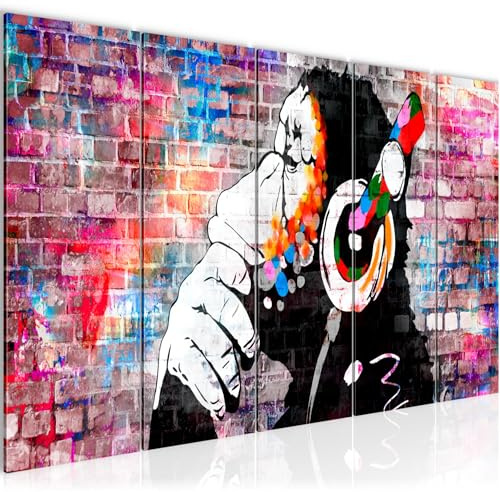 Runa Art Bild Affe mit Kopfhörer Wandbilder auf Vlies Leinwand 5 Teilig Wanddekoration Loft Wohnzimmer 042556c