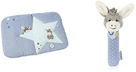 Sterntaler Krabbeldecke Esel Emmi, Alter: ab 0 Monate, Größe: 130 x 95 cm, Hellblau/Mehrfarbig & 3312000 Greif-Quietsche Esel Emmi, Alter: 0-36 Monate, Größe: 18 cm, Farbe: Hellblau/Grau