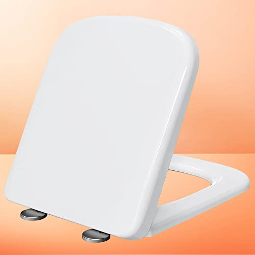 Absenkbarer Toilettendeckel Eckig Antibakteriell Wc Sitz Eckig Form Wc Deckel mit Absenkautomatik Klobrille für Dauerhaften Halt, Klodeckel Easy-Clean,white-36 * 44cm
