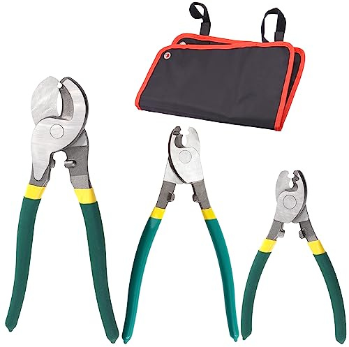 Keadic 3Pcs Heavy Duty Cable Cutters Set 6,8,10 inches High Leverage Wire Cutting Nipper with PVC Non-Slip Handle for Communications Cable Aluminum Copper Wires