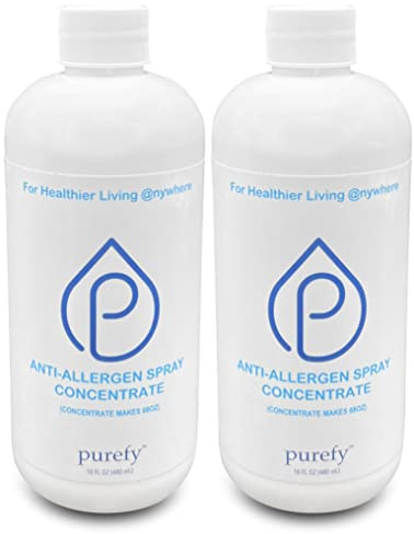 PUREFY Anti-Allergen Spray Concentrate (16oz 2pk, makes 136oz), Hypoallergenic. Eliminate Irritating Matters and Odor. Baby Safe. Unscented. No Residue. For Cleaner and Healthier Life!