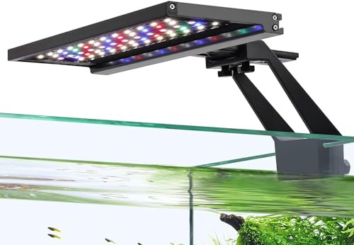 hygger Clip on Illuminazione per acquario Spettro CompletoIlluminazione Diurna Notturna, Doppio Timer, Sunrise-Day-Sunset-Moon, Timer Regolabile Aquarium Lamp con 9 Colori (14W for 28-48cm tank)