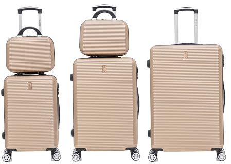 Set Valigie 5 Pezzi - Valigia Grande 23 kg + Valigia Media + Valigie Bagaglio a Mano + 2x Beauty Case da Viaggio - Champagne