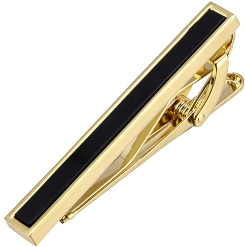Jonwo 14K Gold Plated/Silver Mens Tie Clip with Black Agate In Gift Case