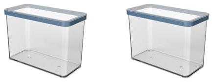 Rotho Loft Vorratsdose Deckel, lebensmittelechter Kunststoff (PP) BPA-frei, transparent/blau, 2.1l, 2,1l (20 x 10 x 14,2 cm) (Packung mit 2)