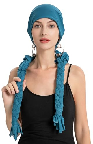 ZLYC Chemo huvudbonad förbunden huvudscarf för kvinnor lätt mössa hatt skalle skydd keps huvudsjalar, Fläta olika blå, one size