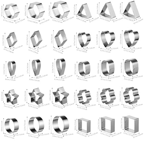 Happyyami Mini Metal Cookie Cutters Set Stainless Steel Round Biscuit Cutters Heart Star Flower Round Oval Raindrop Shapes Molds Cutters for Baking
