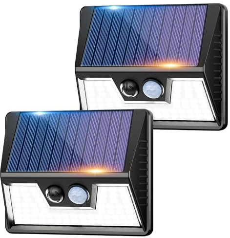 vighep Solar Lights Outdoor Garden - Led Motion Sensor Security Lights IP65 Waterproof, 3 Lighting Modes, Super Bright Pir Flood Lights for Wall Yard Fence Garage - 2 Pack