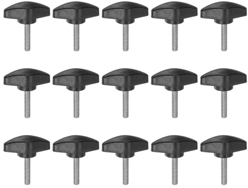 QUARKZMAN M5 x 25mm Ala Mango Perilla, 15pcs Manija Negro de Sujeción Forma T Pomo de 36mm Ancho de Pulgar Tornillo de Cabeza Moleteada Rosca Macho Estándar para Taladros Carpintería