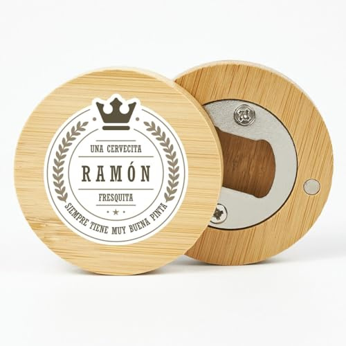 DEREGALOOS Abrebotellas Personaliado con nombre. Abridor con imán de madera personalizado. Regalo original día del Padre. Detalles originales. (Cerveza fresquita)
