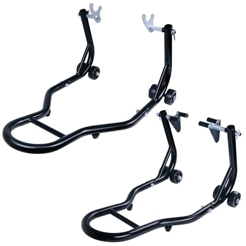 SUBTLETY Cavalletto posteriore e anteriore per moto, set da 2 pezzi, altezza regolabile, per il montaggio, manutenzione e montaggio, carico fino a 340 kg