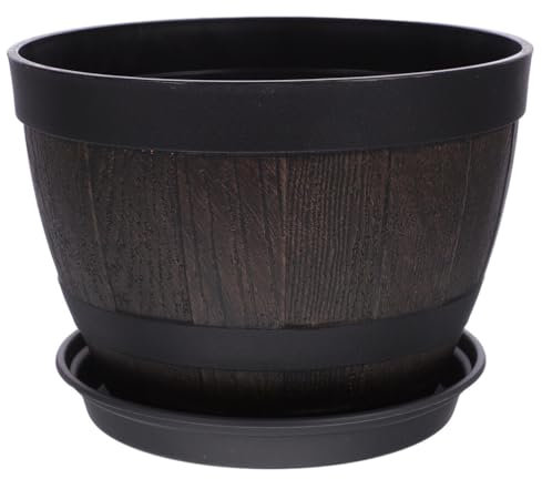 Happyyami 1satz Setzfass Blumentopf Im Vintage-Stil Atmungsaktiver Holzlook Pflanztopf Mit Untersetzer Für Pflanzen Im Innen Und Außenbereich Dekorativer Blumentopf Für Balkon Und Garten