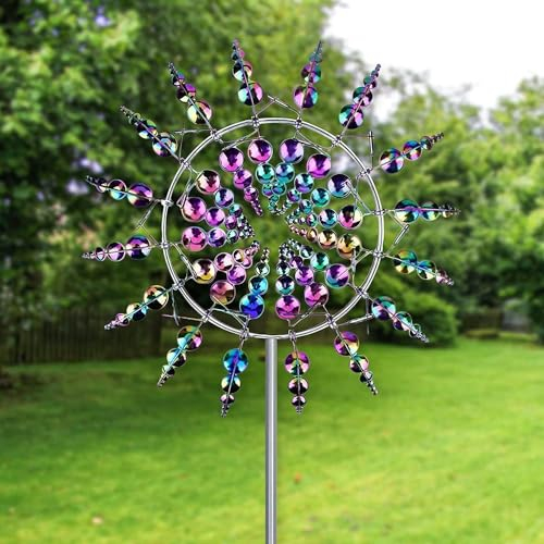 Windrad Garten, Magische windmühle aus Metall, Magische gartenmühle, Windspiel Garten, Windmühle Garten, Geeignet für Gärten, Terrassen, Rasenflächen, Höfe usw (Bunt)