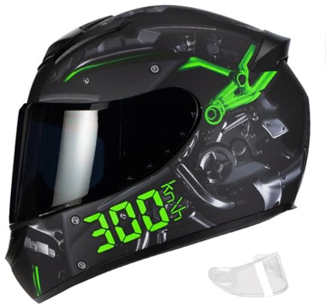 YPDOPORA Integraler Motorradhelm Mit EPS-Dämpfungsschicht Und Herausnehmbarem Futter. Face-Up-Motorradhelm Mit DOT/ECE-Zulassung Für Herren- Und Damenmotorräder,Grün,M