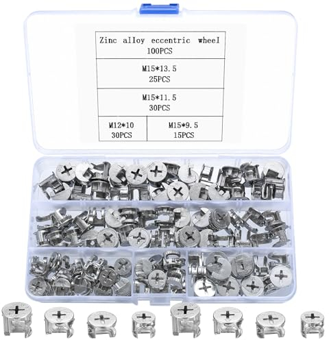 100 Pezzi Eccentrico Ruota Dado, Eccentrica Connettore Vite per Mobili Raccordo, Mobili Connettore, Raccordi a Camme Giunzione Eccentrica Dadi Tasselli, Dadi a Camma Ferramenta per Mobili Cassetti