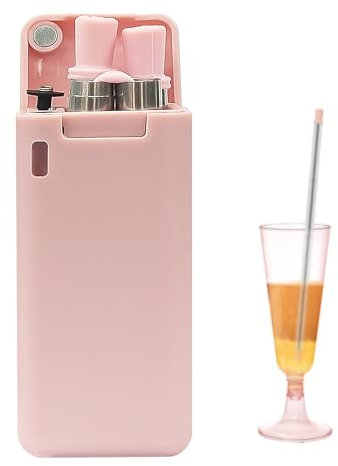 Biiange Tragbare Strohhalme, wiederverwendbar, mit Etui, faltbarer Strohhalm mit Etui und Reinigungsbürste, für Party, Reisen, Haushalt, kalte oder heiße Strohhalme (Rosa)