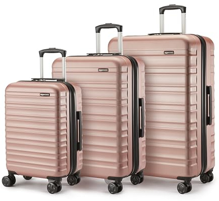 Amazon Basics Hartschalen-Koffer-Set, 3 Stück Erweiterbares Gepäck-Set (55, 68, 78 cm), Kratzfeste ABS-Schale, 4 Rollen, Roségold