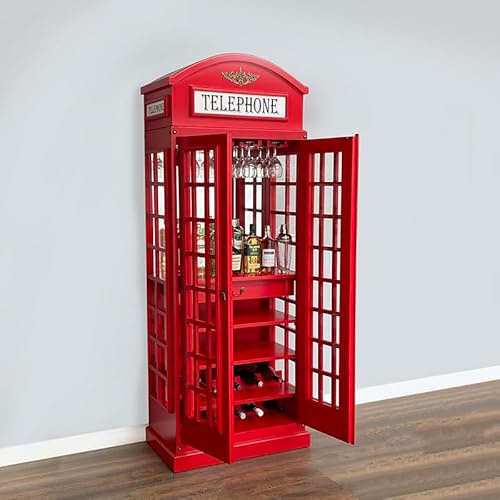 White Star Drinks Cabinet – Iconic BT Telephone Box Style Bar 2 Doors- Pillar Box Red