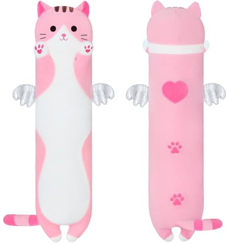 Yeqivo 2025 Neue Katze Kuscheltier Kawaii Katzen Plüschkissen Stofftiere Langes Katzen Plüschkissen niedliches Cat Plüsch Tier Körperkissen Kinder Plüschtier (Rosa,90CM)