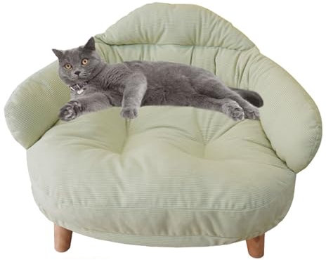 YPDOPORA Schlafsofa Für Haustiere, Modernes Sofa Für Hunde Und Katzen, Abnehmbares, Waschbares Katzensofa, Selbst Zusammenzubauen, Atmungsaktives Sofa Aus Holz Mit Stabilem Holzrahmen,Grün,S