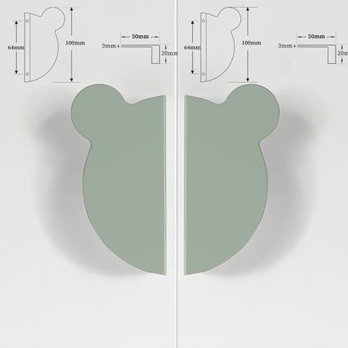 FQFLXY6589 2 Stück Schubladengriff Bunte Griffe für Kinderzimmer Türgriff halbrund Schrankgriffe Bärenkopf-Design für Küchenschränke,Kleiderschrank,Tür Möbelgriffe Aluminium-Legierung (grün)