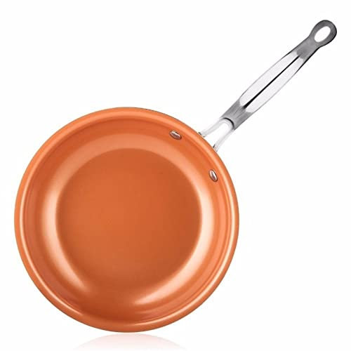 HGDXDP Pans 8/10/12 Inch non-stick Skillet Copper Frying Pan With Ceramic Coating Induction Cooking Frying Pan oven Dishwasher Safe Saucepan(12 inches)