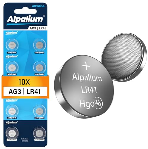 AG3 LR41 Knopfzelle Batterien 10er Pack - Alkaline, LR736, 1.5V Alpalium für Armbanduhren, Taschenrechner, Messgeräte und Thermometer