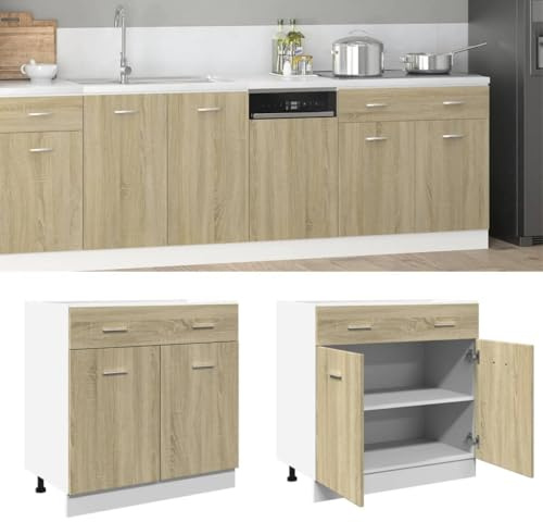 Homgoday Bottom Cabinet Drawer Plywood Oak 80 x 46 x 81.5 cm Kitchen Cabinets