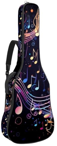 KengjuTesu 43 Zoll Akustikgitarre Softcase mit Rucksackgurt und 2 Taschen räumliche lila Noten, keine Polsterung, Rucksack, wasserdichtes Oxford-Tuch, Bassgitarre, Gigbag für Konzertgitarre,
