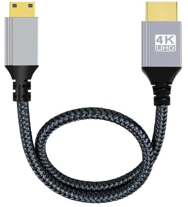 NFHK Câble 4K 60 Hz HDMI 2.0 mâle vers mini HDMI Type-C mâle avec manchon connecteur droit pour moniteur d'ordinateur portable HDTV 100 cm