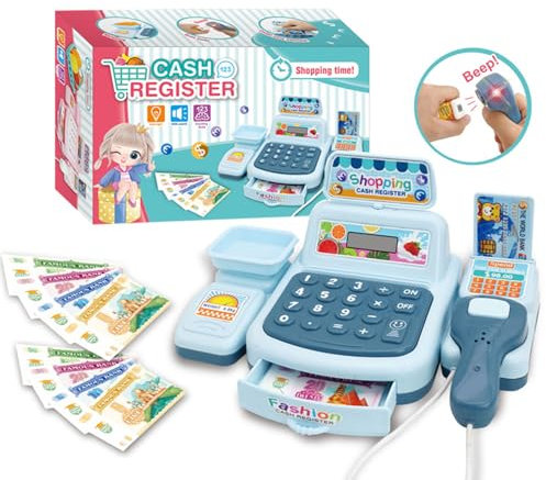 Jouet de Caisse Enregistreuse avec Scanner, Jouet Interactif de Caisse de supermarché pour Enfants