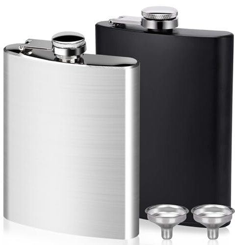 Yolistar 2 Pezzi Fiaschetta Portatil in Acciaio Inossidabile 304, 230 ml (8 oz) con Imbuto per Escursionismo Arrampicata Campeggio Bar Feste (Argento e Nero)