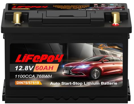 MOUDENSKAY Bilbatteri 12 V 60 Ah lifepo4 bil startbatteri 12 V 1100 CCA uppladdningsbar bil startlitiumbatteri med BMS-skydd, tillämpligt DIN75/57519/57217/AGM-H6-70/57069/20-72-L/R GROUP48