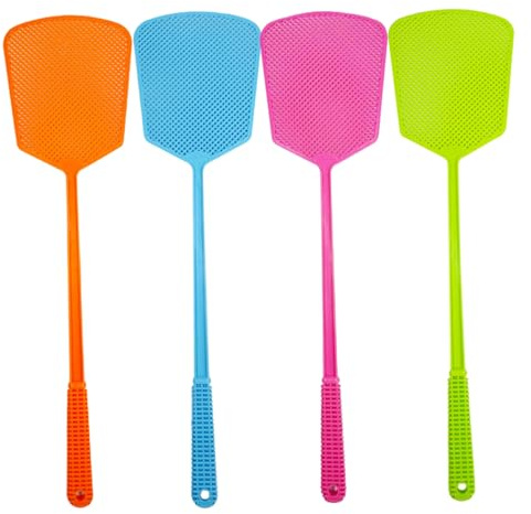 Matamoscas, matamoscas de plástico, paquete múltiple, matamoscas de mano larga, matamoscas para exteriores para el hogar, matamoscas de mango largo para interiores y exteriores, 4 unidades de 50 cm Ma