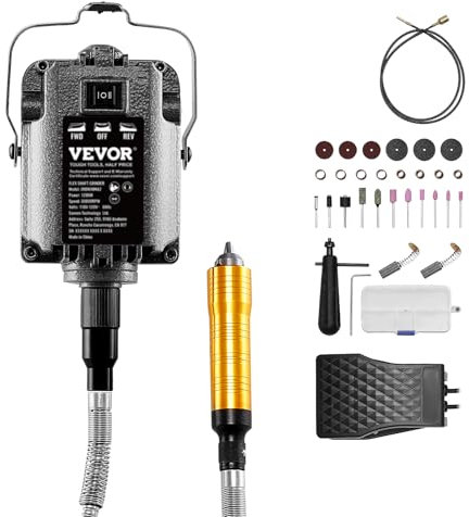 VEVOR Smerigliatrice ad Albero Flessibile, 1200 W 30000 giri/min, Utensile Rotante Elettrico ad Albero, Macchina per Smerigliatura Sospesa con 31 Accessori e Pedale per Intaglio, lucidatura, Foratura