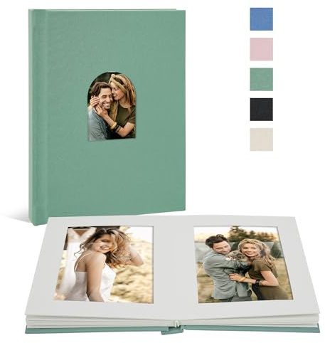 Vienrose Álbum de Fotos Pequeño Premium de 10 X 15 para 30 Fotografías, Libro de Fotos Con Tapa de Lino y Espacio para Escribir, Ideal para Diarios de Viaje de Bodas, Lago Verde