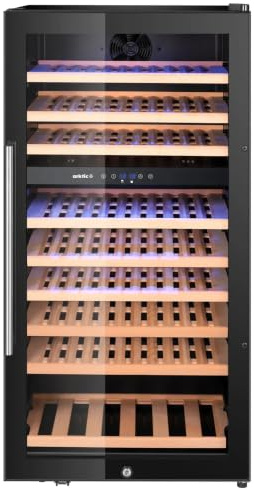 MBH - Vinoteca Profesional Doble Temperatura de 91 Botellas para Hostelería. Refrigerador de Vino con Control Digital y Puerta de Cristal para Bar y Restaurante (230 Litros)