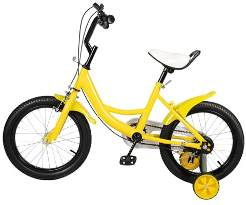 YNAADYH Fahrrad mit Stützrädern, Rennrad 16 Zoll für Kinder, mit abnehmbaren Stützrädern, Jungenfahrrad ab 4 bis 8 Jahren, Stützräder 16 Zoll (Gelb)