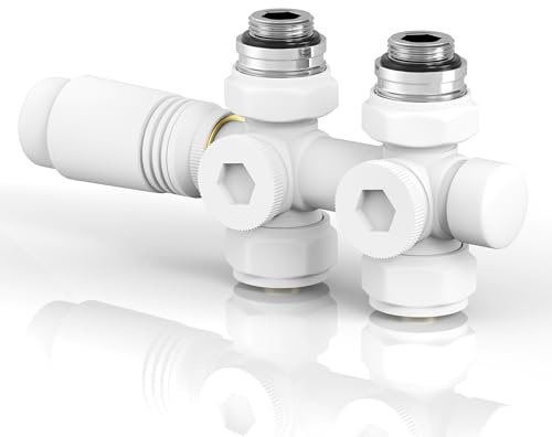 S'AFIELINA Set Multiblock para Radiadores y Radiadores de Baño - Conexión con Válvula Termostática, Válvula de Cierre y Accesorios de Calefacción, Blanco (15 MM 1 Pieza)