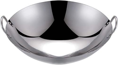 ZCCZJS Wok Pan de acero inoxidable, sartén de pie antiadherente sin estribo sin recubrimiento sin pintura Menos aceite menos wok sartén martillado a mano chino wok tradicional (36 cm)