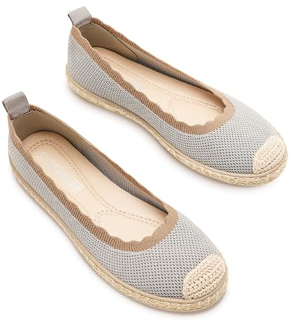 GLAMORA Alpargatas Mujer de Punto Transpirable con Suela de Goma Efecto Esparto, Zapatos Planos Tipo Bailarinas Manoletinas Cómodas Slip On, Alpargatas Mujer Ligeras Punta Redonda