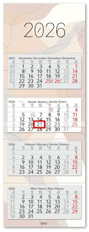 Timr 4-Monatskalender 2026 - Wandkalender 4 Monate mit Schieber - 90 cm Viermonatskalender mehrsprachig D/GB/F/ES I Motiv Beige I tr366